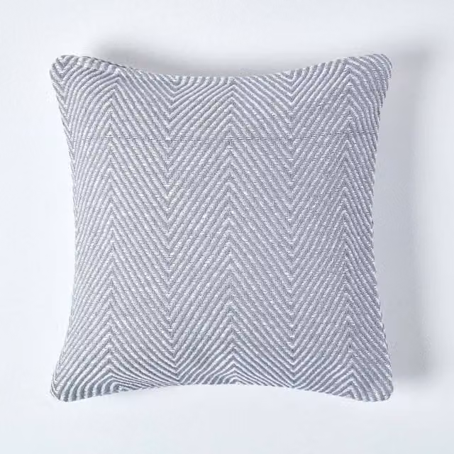 Homescapes Halden Chevron Cotton Cushion Cover, Grey, W: 60 cm x D: 60 cm x H: 60 cm