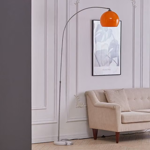 Livingandhome Rotatable Arc Floor Lamp with Marble Base in Orange, Height: 220 cm