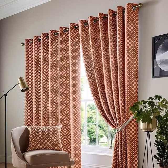 Alan Symonds Modern Graphic Eyelet Curtains, Orange and White, W: 137 cm, H: 168 cm