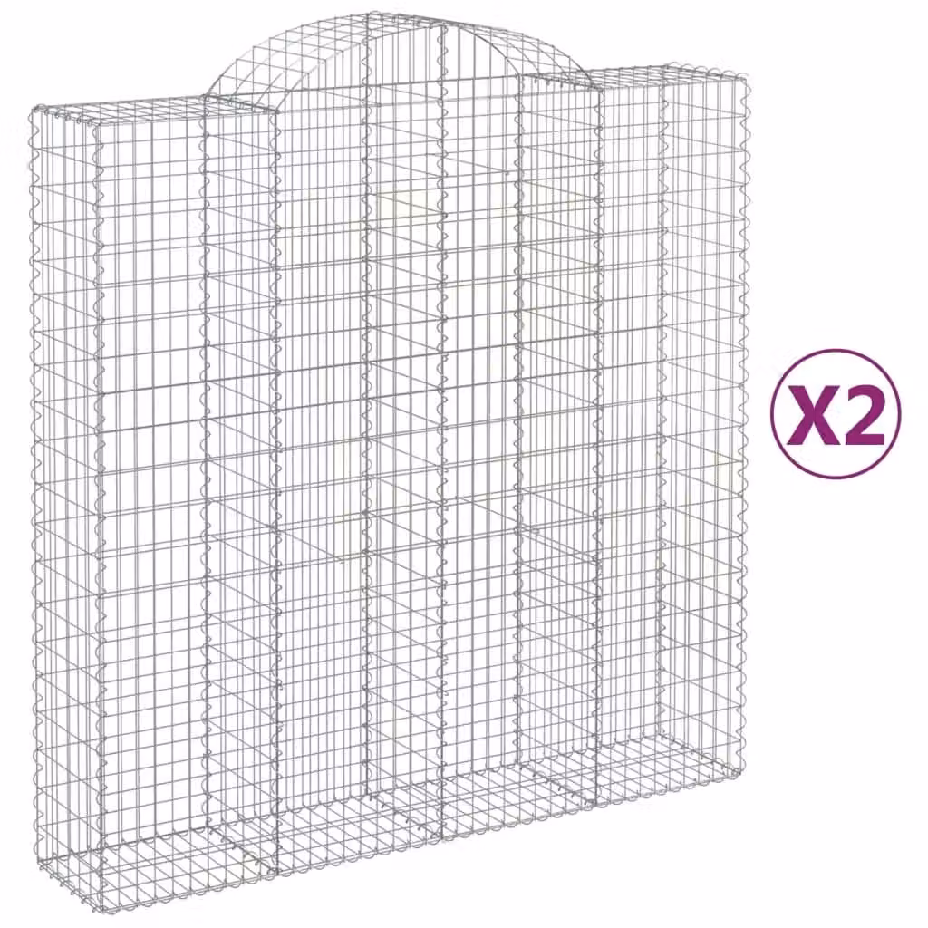Berkfield Home Arched Gabion Baskets, 2 Pack, Silver Galvanised Steel, W: 200 cm, D: 50 cm, H: 200-220 cm – 2