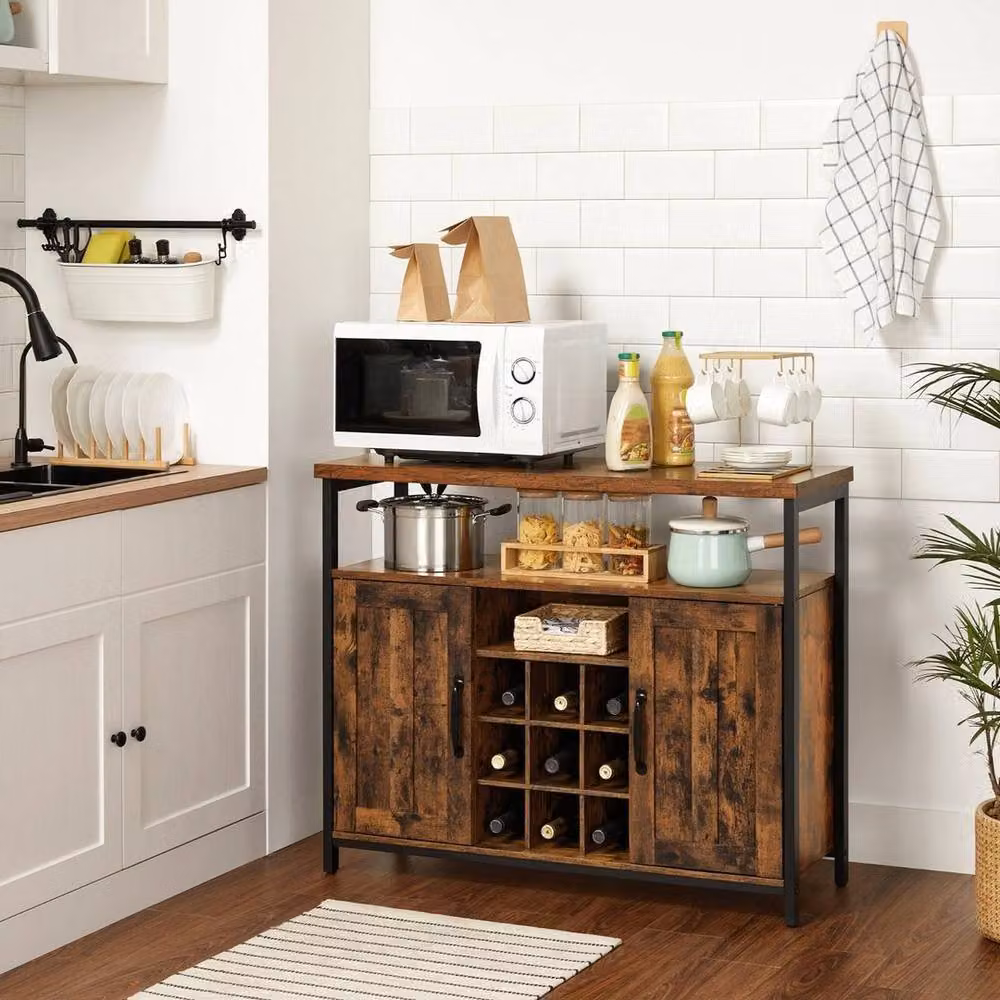 KORVIXA Industrial Storage Cabinet Sideboard and Buffet Table in Brown and Black – 3