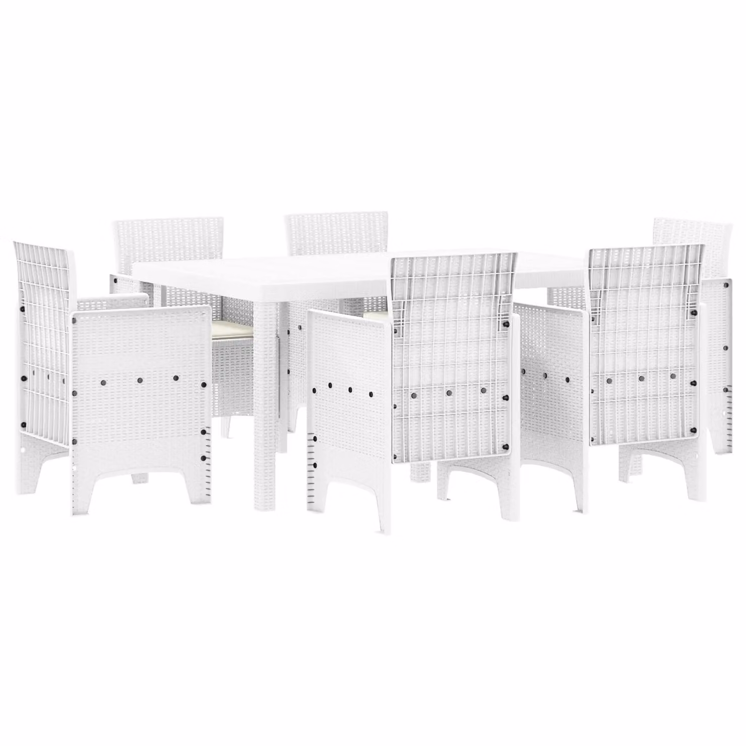 Berkfield Home 7 Piece White Poly Rattan Garden Dining Set with Cushions – 2