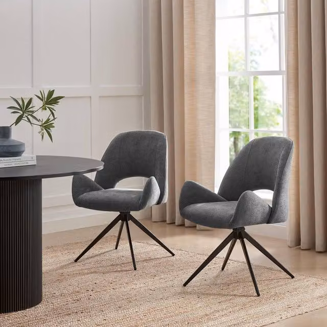 FurnitureboxUK Set of 2 Layla Grey Fabric Swivel Dining Chairs – 1