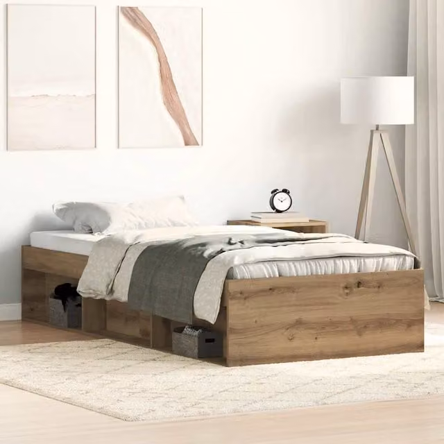 Berkfield Home Artisan Oak Bed Frame in Brown, Engineered Wood, W/D/H: 190 x 75 x 35 cm