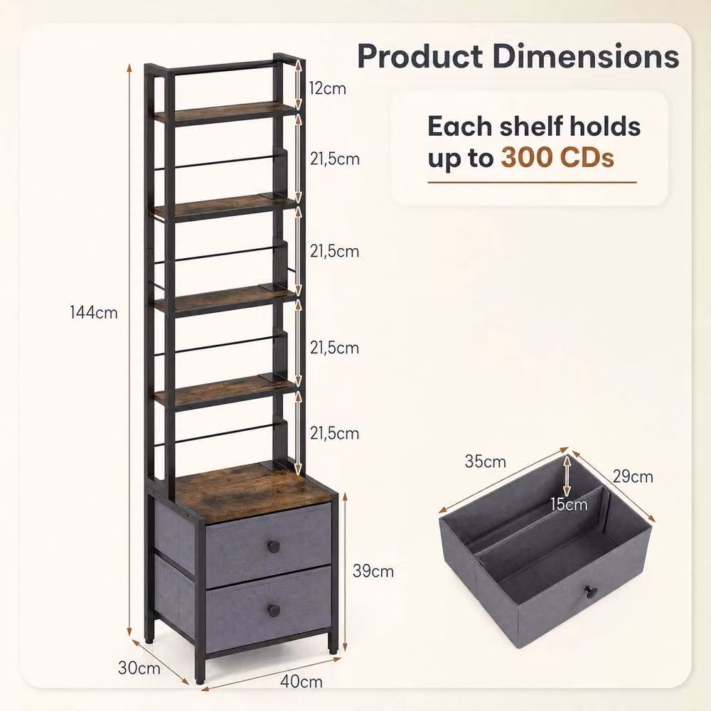 Kelvenix 5-Tier Industrial Media Storage Cabinet in Brown – 2
