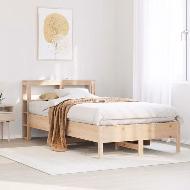 Berkfield Home Small Single Solid Wood Pine Bed Frame in Brown, W/D/H: 75 x 190 cm