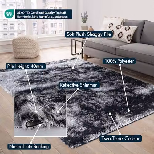 Desire Rugs Modern Abstract Shaggy Area Rug in Grey, W: 160 cm, L: 230 cm – 9