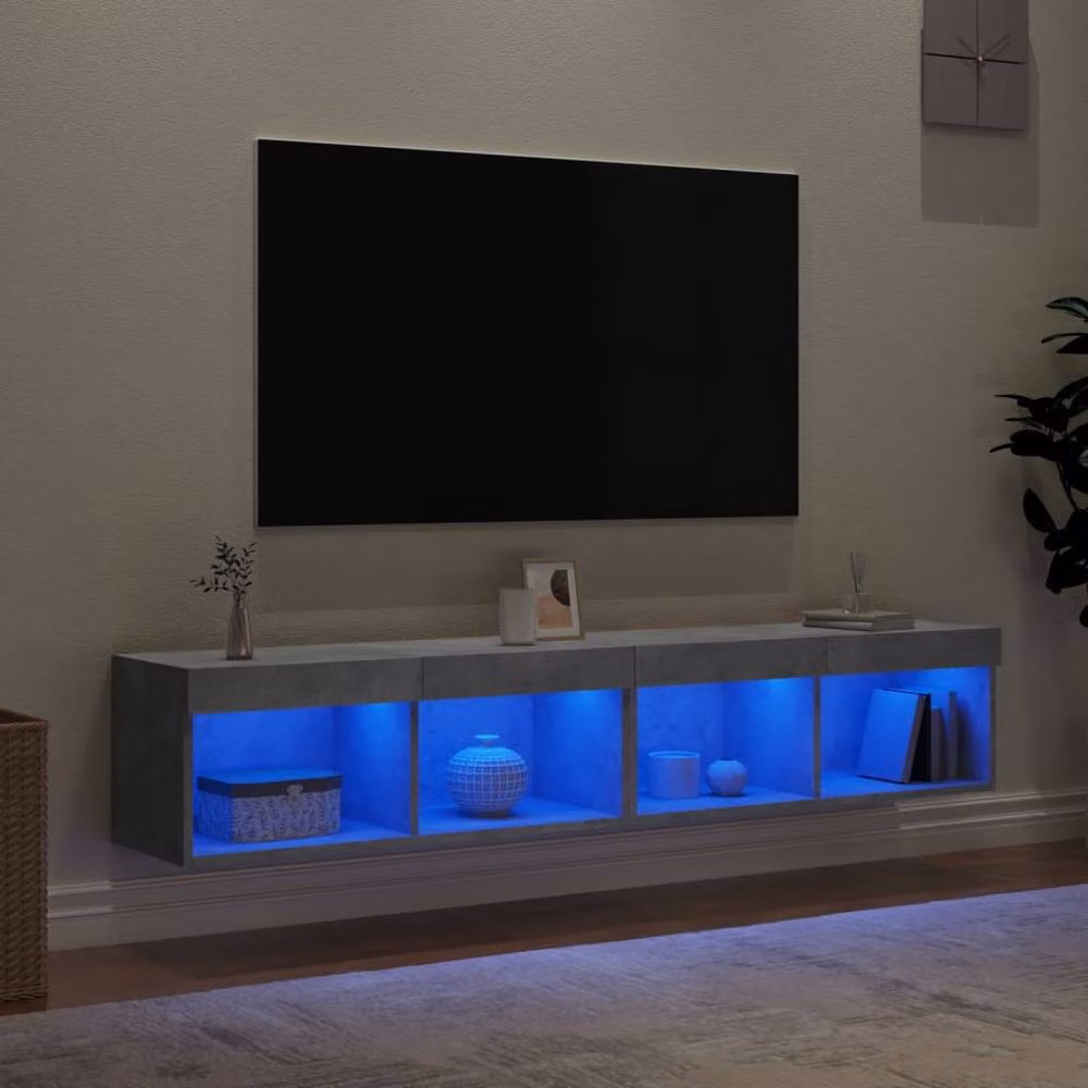 Berkfield Home Set of 2 Modern TV Cabinets with LED Lights in Concrete Grey, W/D/H: 80 x 30 x 30 cm – 2