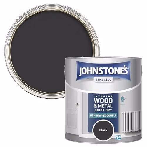 Johnstone's Quick Dry Water Based Eggshell Wood and Metal Paint, Black, 2.5l – 1