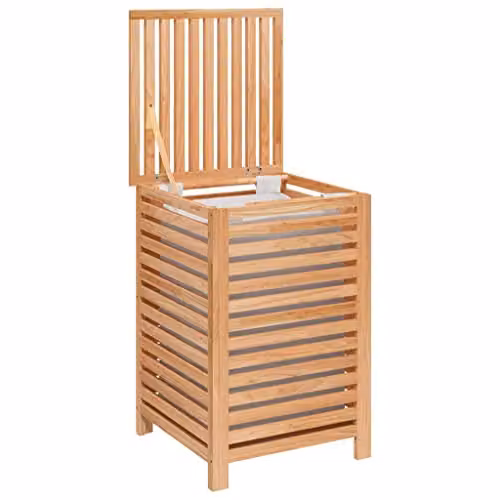 vidaXL Laundry Basket with Lid and Removable Bag, Brown Solid Wood, W/D/H: 45 x 45 x 65 cm