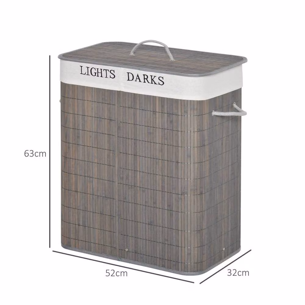 KORVIXA 100L 2-Compartment Laundry Basket in Light Grey – 2