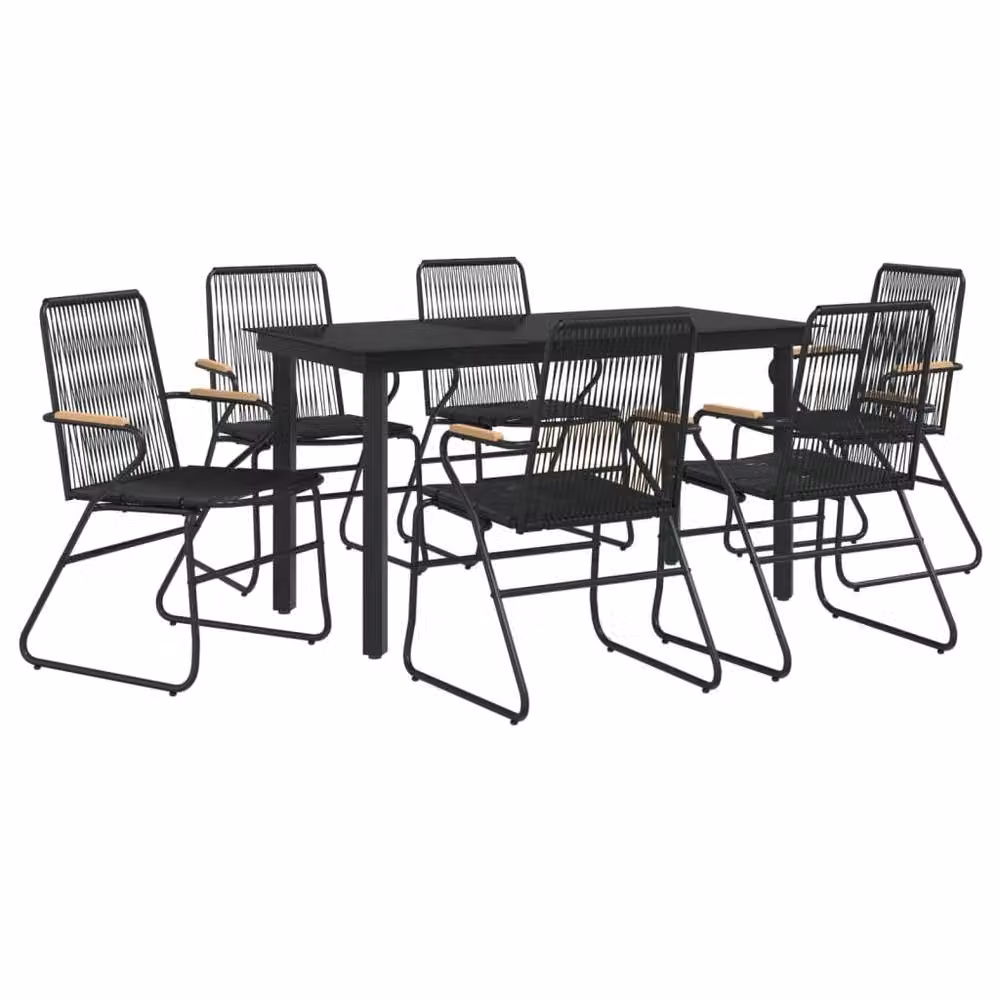 Berkfield Home 7 Piece Modern Garden Dining Set in Black PVC Rattan with Metal and Glass Details – 3