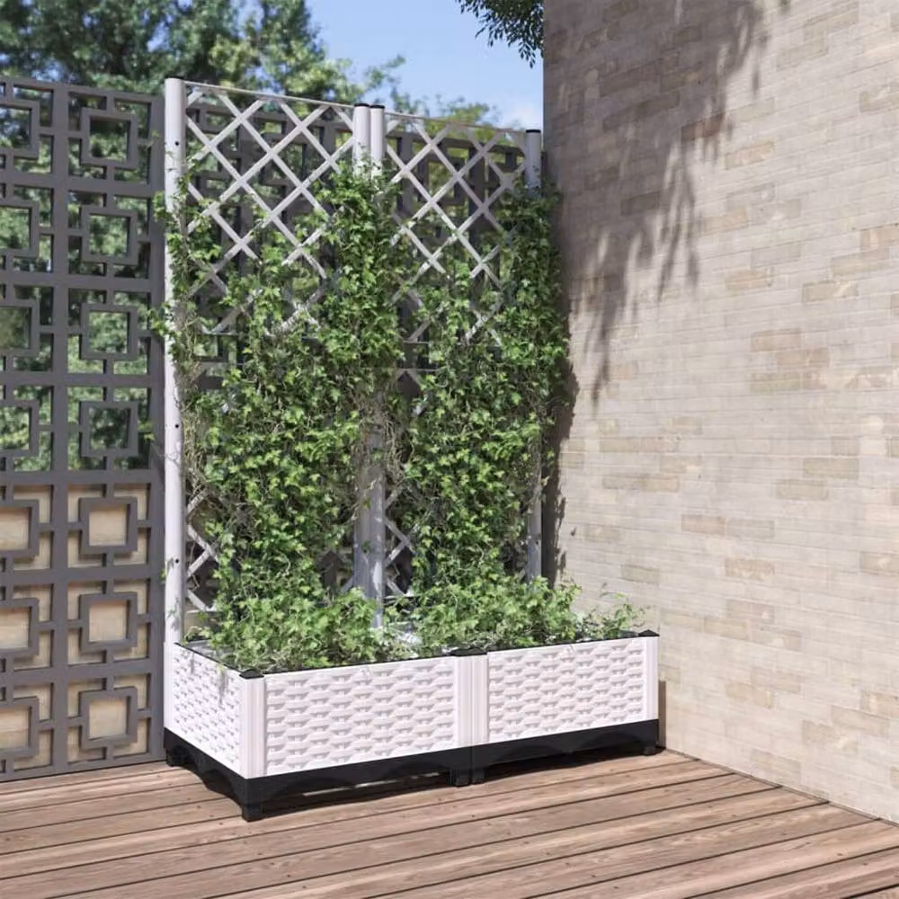 Berkfield Home Garden Planter with Trellis, White, W: 80 cm, D: 40 cm, H: 121.5 cm – 2