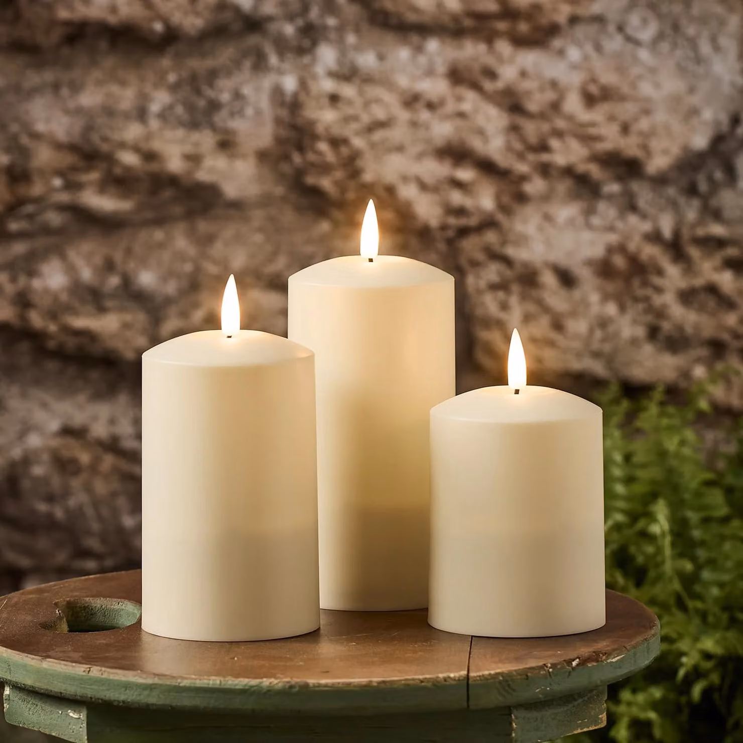 Lights4fun TruGlow Set of 3 Solar Powered Waterproof LED Pillar Candles with Warm White Flickering Flame Effect – 1