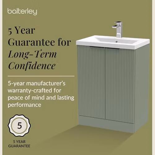 Balterley Green Floor Standing Bathroom Vanity Unit with Basin and Fluted Front, 2 Soft Close Doors, W/D/H: 61.0 x 39.0 x 85.0 cm – 4