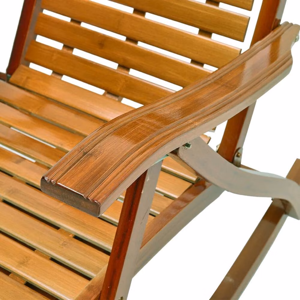 KORVIXA Brown Bamboo Rocking Chair with Adjustable Headrest and Armrests – 3