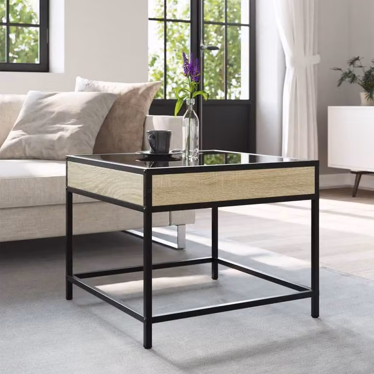 Berkfield Home Infinity LED Coffee Table in Sonoma Oak Brown, W/D/H: 50 x 50 x 41 cm