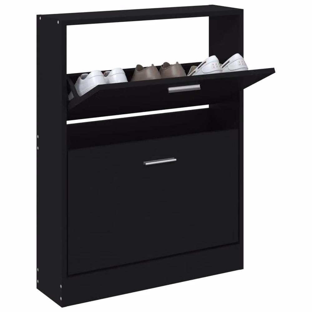 Berkfield Home Black Modern Wall Mounted Shoe Cabinet with Tilting Compartments, W: 59 cm, D: 17 cm, H: 81 cm – 3