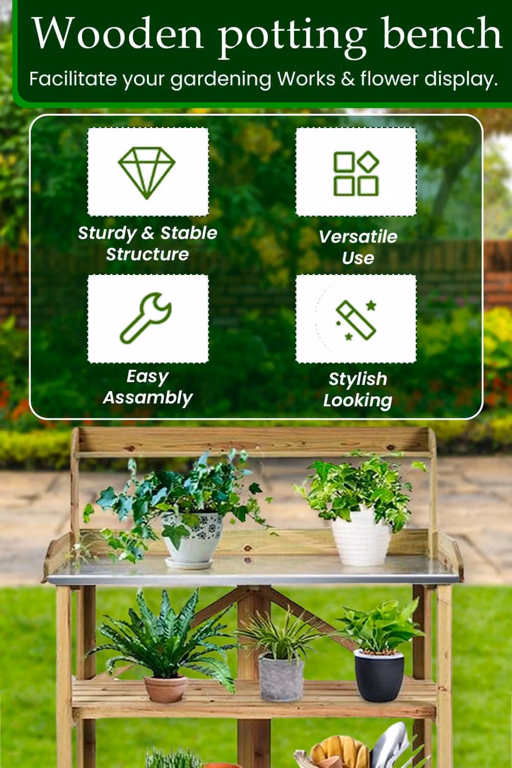 Hygrad Built to Survive 3 Tier Wooden Garden Potting Bench in Brown, W: 100 cm – 4