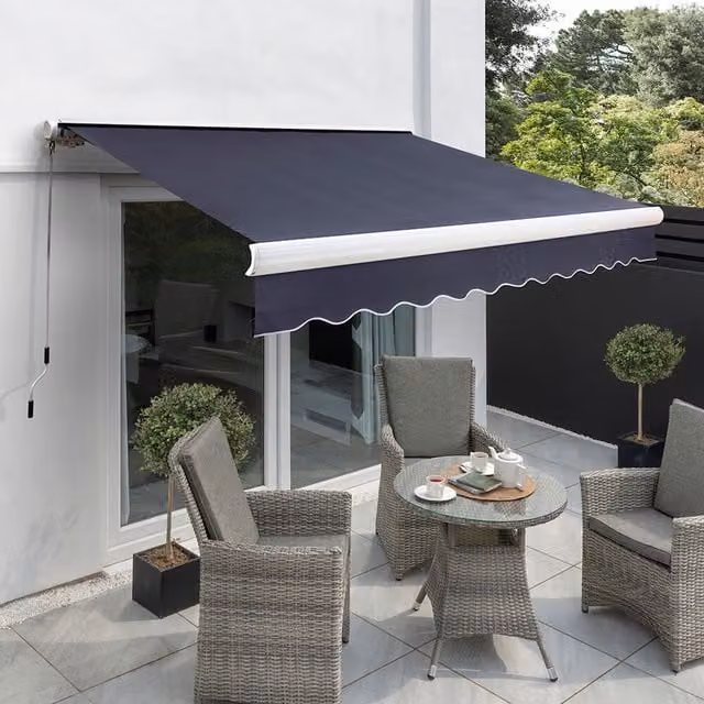 Primrose Full Cassette Electric Patio Awning with 4.5m Canopy in Plain Dark Blue