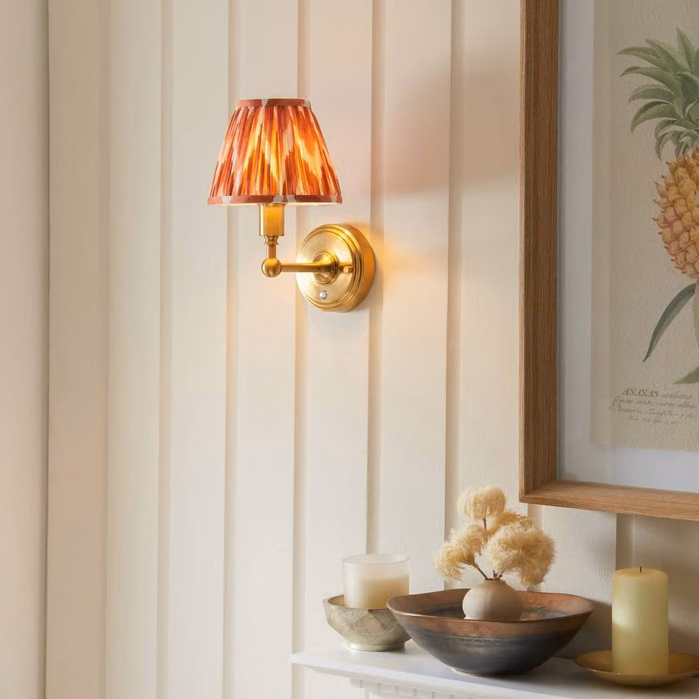 Netlighting Burley Rechargeable LED Wall Light with Orange Fabric Zigzag Shade and Brass Finish, Diameter: 16 cm – 2