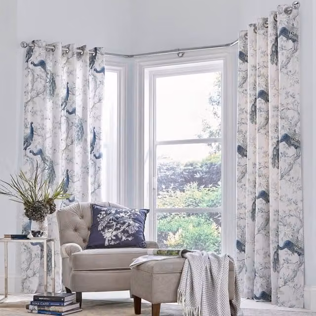 Laura Ashley Belvedere Blue Floral Cotton Eyelet Curtains