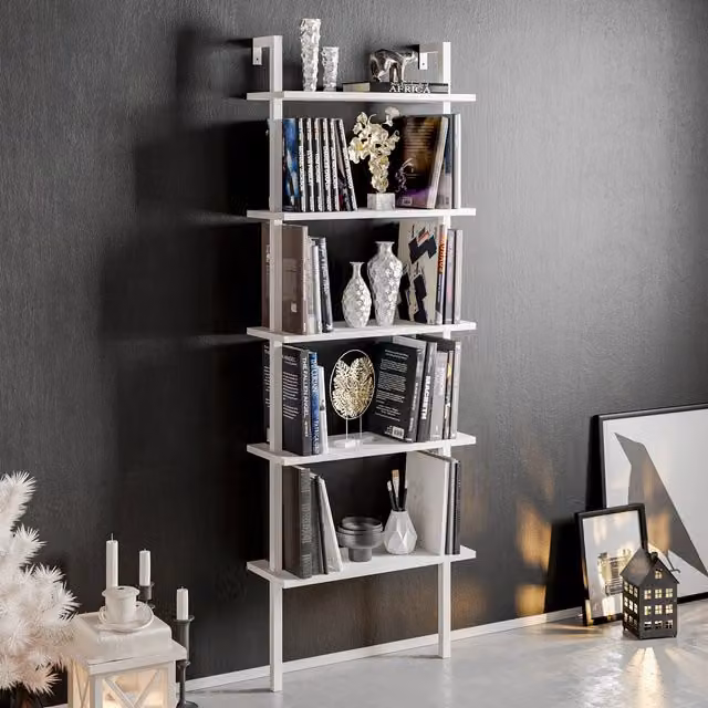 Decorotika Piante 5-Tier Modern White Metal and MDF Bookshelf