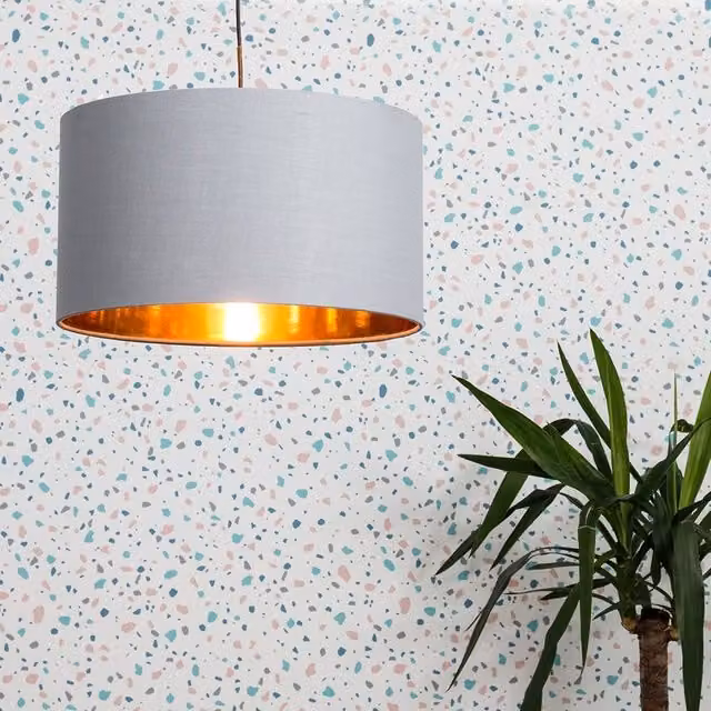ValueLights Reni Modern Grey and Gold Fabric Drum Cylinder Ceiling Lamp Shade, Width: 25 cm – 2