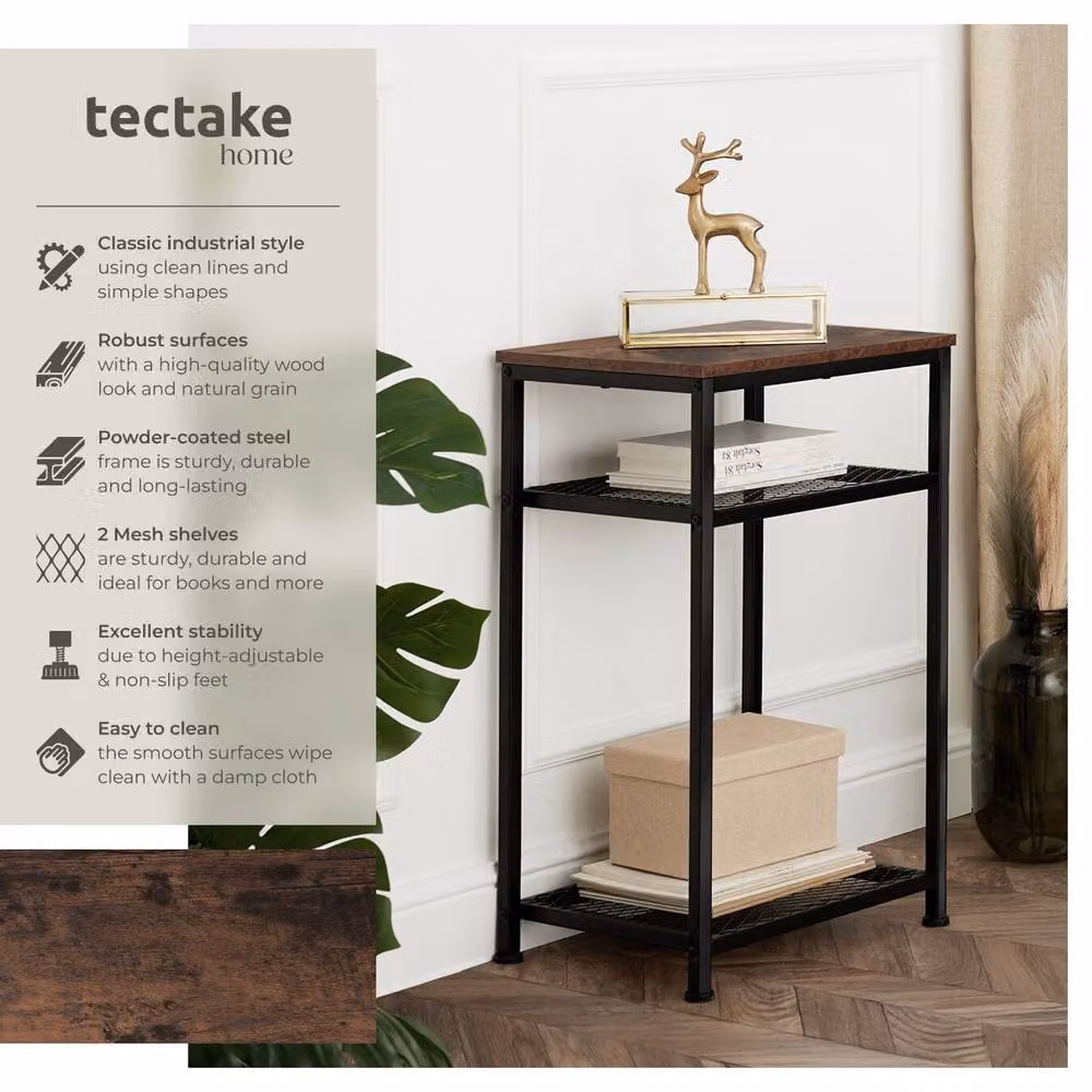 tectake 3-Tier Industrial Side Table with Wood-Look MDF Top and Metal Frame in Brown and Black, W/D/H: 45.5 x 36 x 75.5 cm – 6