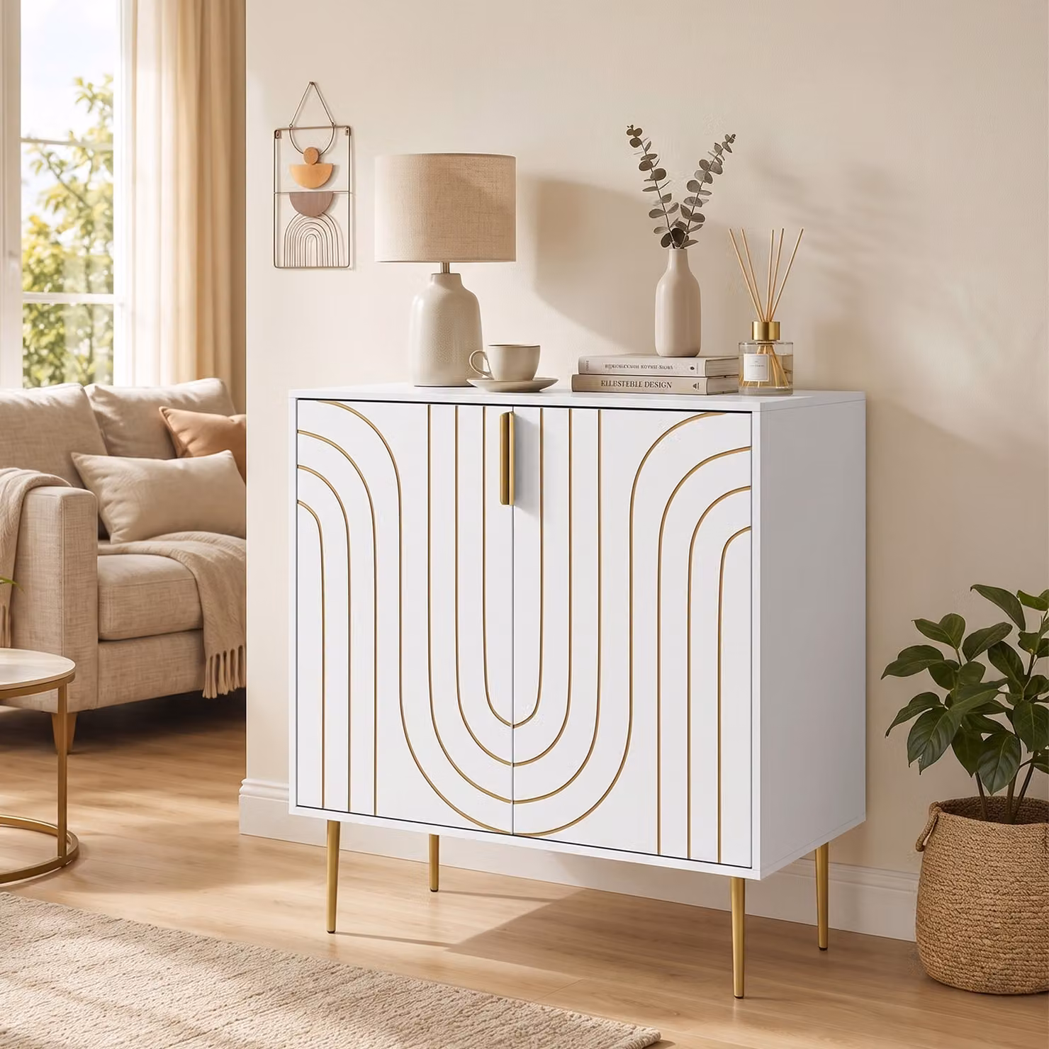 HOMCOM Modern Kitchen Cupboard with 2 Doors, Adjustable Shelf and Metal Legs, White – 2