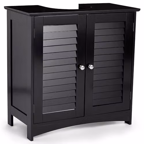 VonHaus Shrewsbury Freestanding Under Sink Bathroom Cabinet with Roll Shutter Doors and Internal Shelves, Black