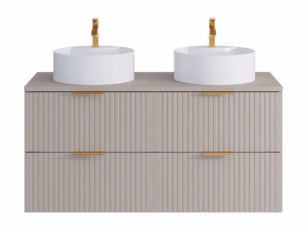 Vente-unique Suspended Ribbed Bathroom Vanity Unit with Double Round Countertop in Beige, W/D/H: 120 x 46 x 57 cm – 2