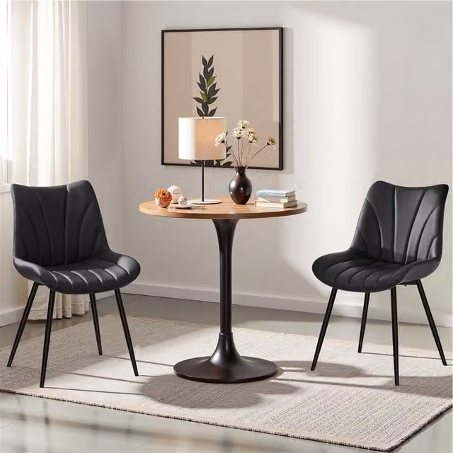 Yaheetech Set of 2 Modern Armless Dining Chairs in Black Synthetic Leather