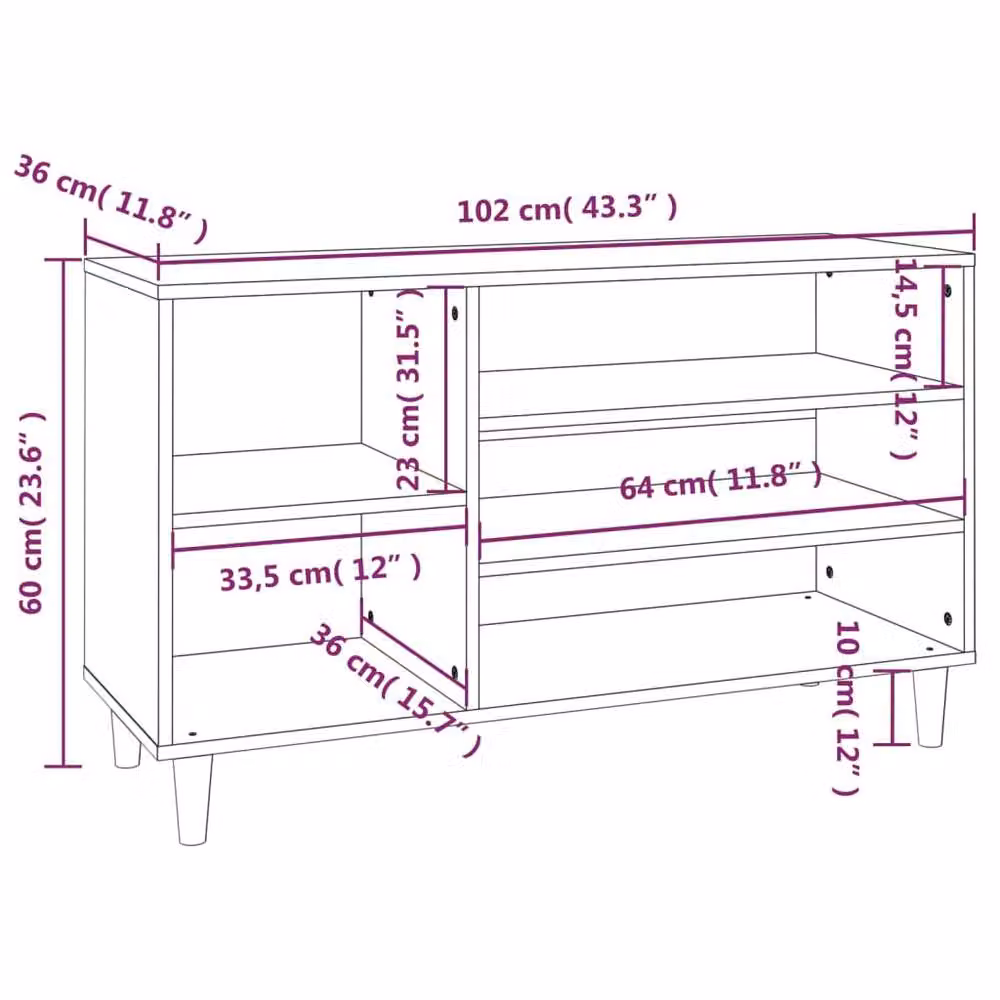 Berkfield Home Black Shoe Cabinet with Internal Shelves, W/D/H: 102 x 36 x 60 cm – 6
