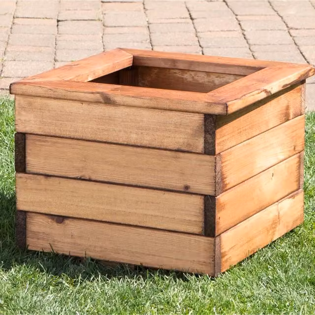 Charles Taylor 4pc Regular Square Wood Planter Set in Brown