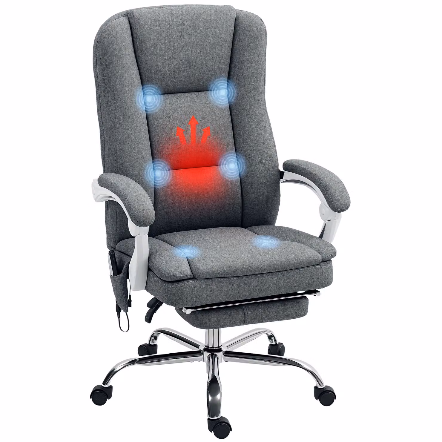 HOMCOM Grey Fabric Heated Reclining Executive Office Chair with Footrest and Headrest – 2
