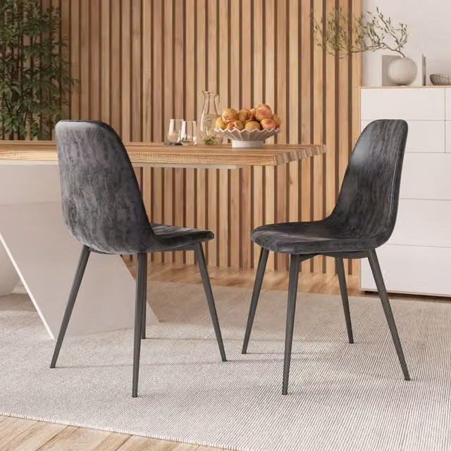 URBNLIVING Modern Faux Leather Dining Chair with Metal Legs in Black and Grey, Set of 4