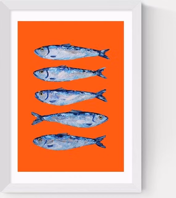 East End Prints Sardines Orange Framed Paper Art Print in White