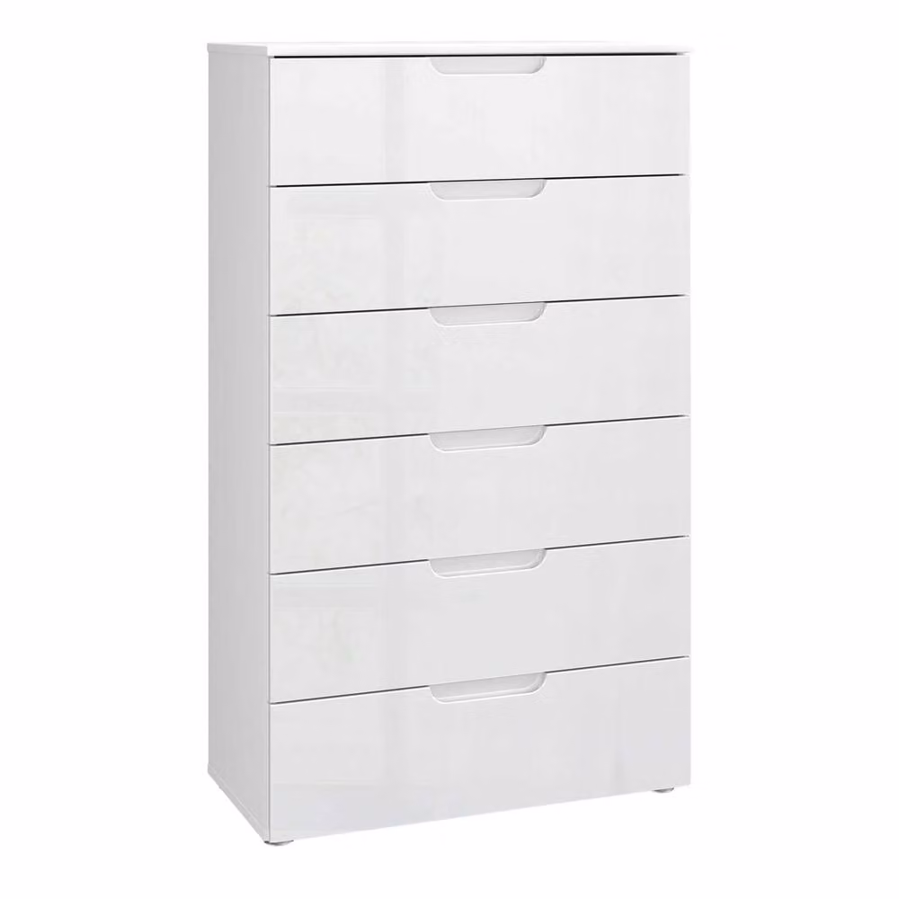 Wyld Haus Leipzig Leipzig White Gloss Tall Chest of 6 Drawers H 120.1 x W 39.0 x D 34.4 cm – 3