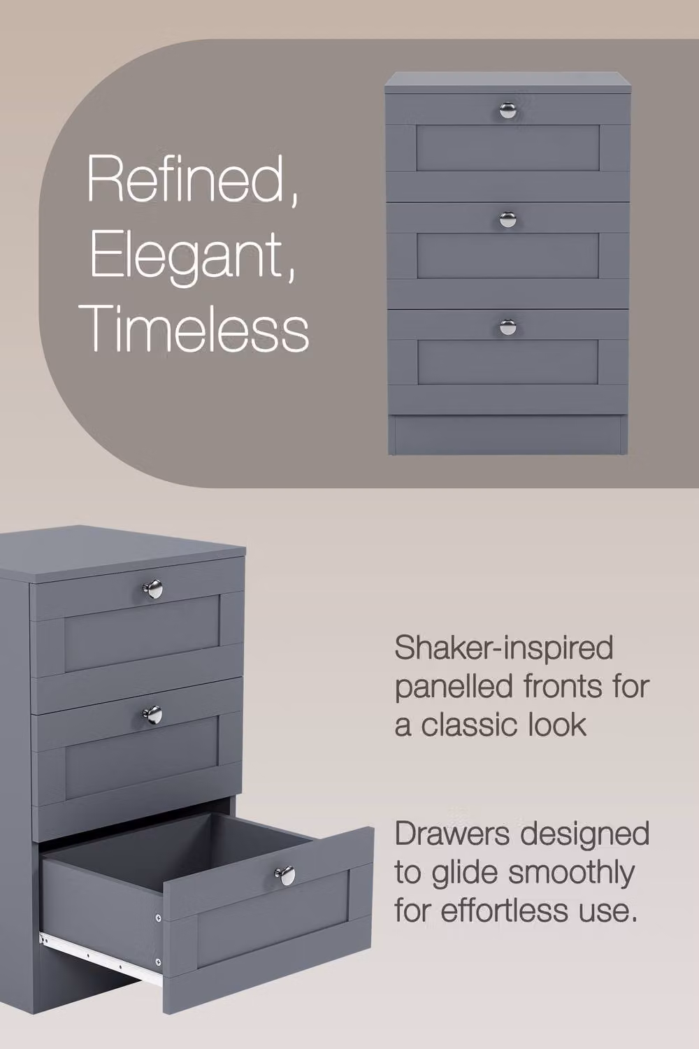 Vida Designs Altino 3 Drawer Bedside Cabinet in Grey – 3