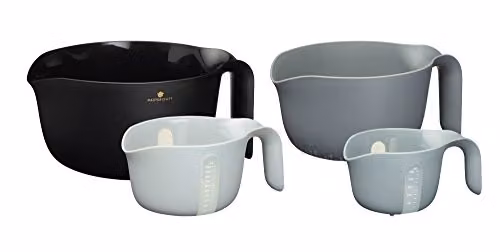 MasterClass Smart Space 4-in-1 Nesting Mixing Bowl, Colander and Measuring Jug Set in Black and Grey – 1