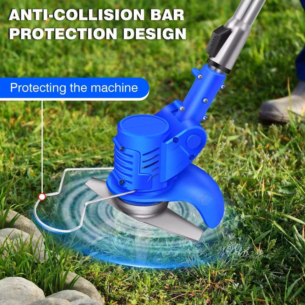 EONLION Cordless Electric Grass Trimmer in Blue with 21V Rechargeable Battery and Spare Battery – 5