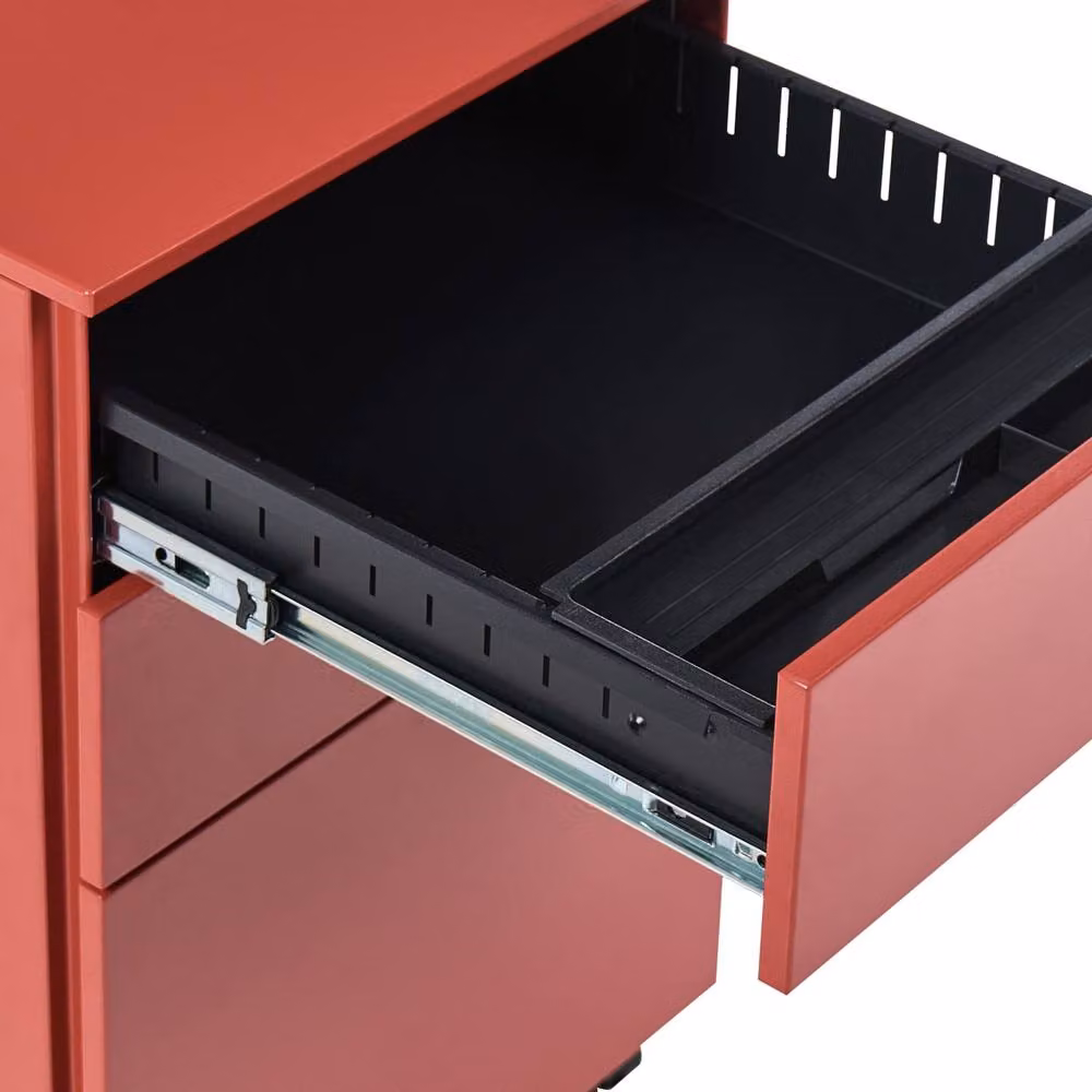 Wyld and Coco Red Steel Storage Cabinet with 3 Drawers, Key Lock and Castors – 5
