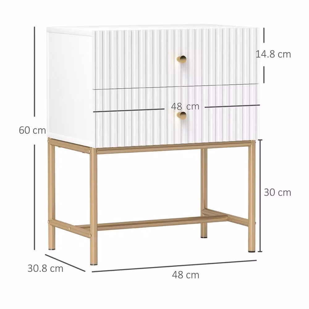 FORGEVIO Modern Bedside Table with 2 Drawers in Gold, White and Multicolour Matt Metal – 2