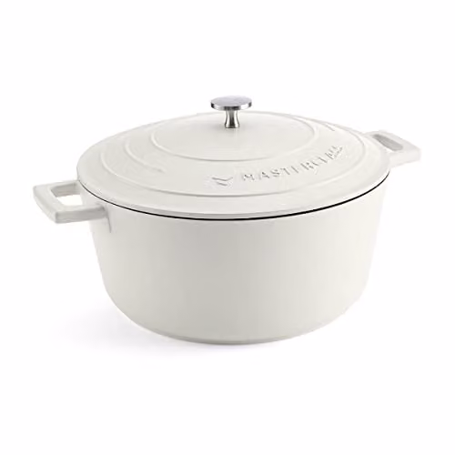 MasterClass Cast Aluminium Cream Casserole Dish in White and Beige, 28cm, 5 Litre