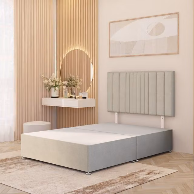 Somnior Beds Ltd Modern Upholstered Fabric Bed Frame with Headboard and Drawers in Beige and Yellow, W/D/H: 120 x 200 x 34.5 cm