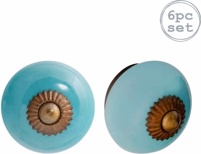 Nicola Spring Pack of 6 Polished Turquoise Ceramic Cabinet Knobs