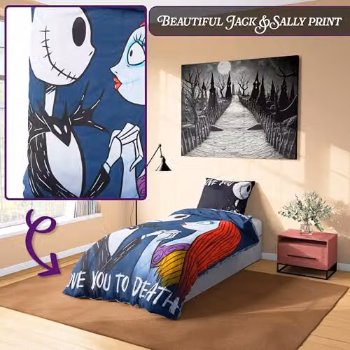 Disney The Nightmare Before Christmas Duvet Cover and Pillowcase Set, Black and Multicolour, W: 135 cm, D: 200 cm – 2