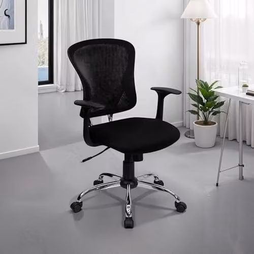 FWStyle Mesh Office Chair in Black, Ergonomic Mid-Back Desk Chair with Lumbar Support, Adjustable Height and Armrests – 2