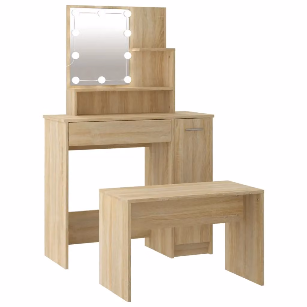 Berkfield Home Hollywood LED Dressing Table Set in Sonoma Oak Brown – 2